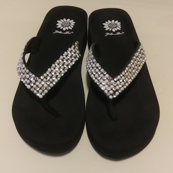 yellow box pearl flip flops